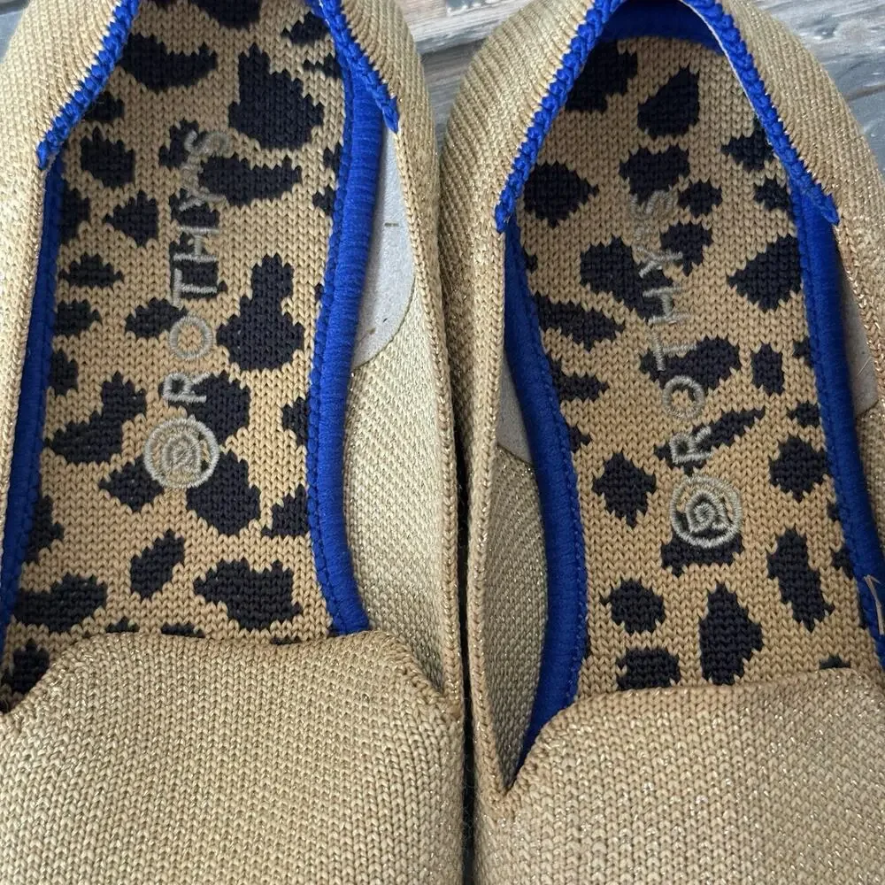 Rothy's Gold Knit Ballet Flats Shoes, Girls Size 1, Round Toes Slip-On Flats